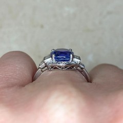 Oval Cut Sapphire Ring Lab Created Diamond & Sapphire West View 925 Silver Ring