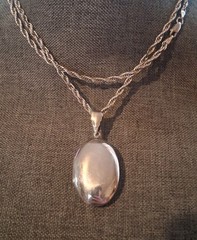 Sterling silver large locket double sided photo pendant necklace, Vintage 37″