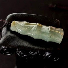 Natural Green Jade Jadeite Pendant Carved ‘Bamboo’ 46x17mm, Adjustable Cord 23in