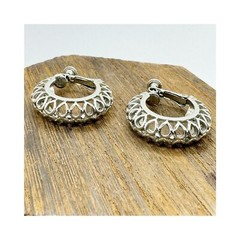 Vintage silver tone chunky hoop earrings with open cut outs hinged clip on