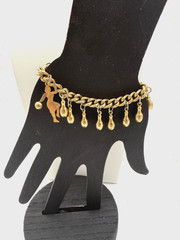 Vintage Gold Tone Women’s Bowling Charm Bracelet. 6.25in 15.9cm Fold Over Clasp