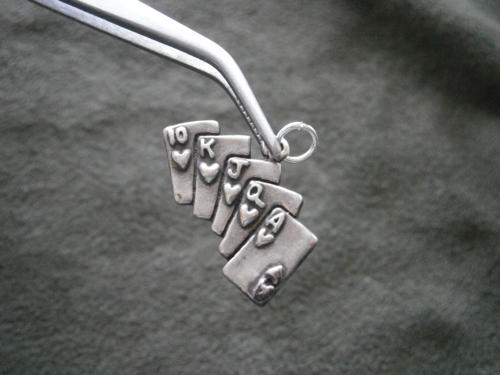 Sunwest Royal Flush Hearts Playing Cards Vtg Sterling Silver Charm Pendant 3.6g