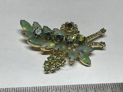 Vintage Delizza Elster Juliana Brooch Earrings Set Green Easter Egg Rhinestone