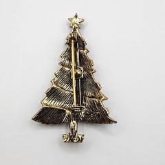 Vintage B.J. Christmas Tree Brooch Rhinestone Signed