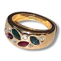 Vintage 18K HGE Multi Color Rhinestone Cocktail Ring Wide Band Statement Sz 5