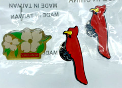 Virginia State Bird Red Cardinal Dogwood Pin Pinback Lapel Jewelry Metal Enamel