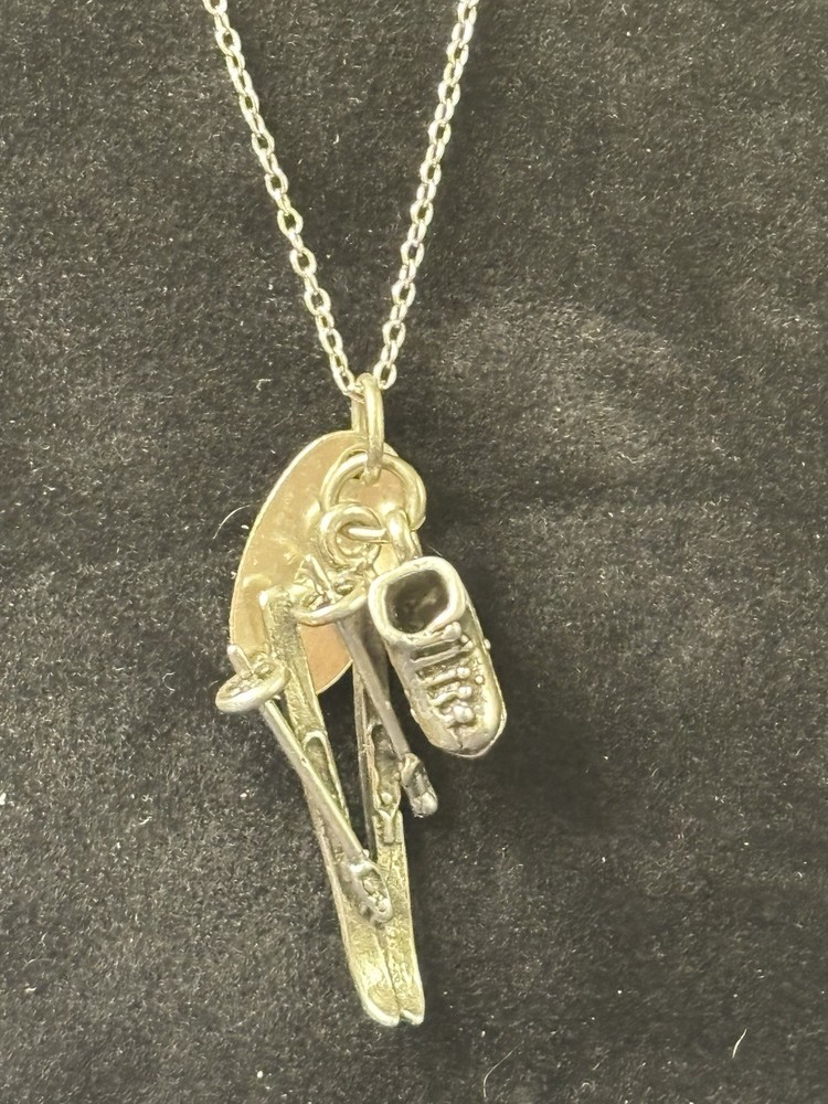 Vintage Jonette Designs Designer Ski Sante Fe Necklace With Skis & Boot Pendant