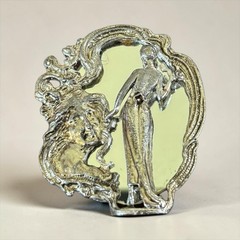 Art Nouveau Lady Mirror Brooch Silver Tone Vanity Beauty Pin