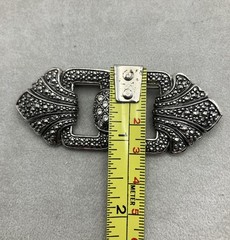 Vintage Style Silvertone Brooch Rhinestones Marcasite 3 X 1.5 Inches