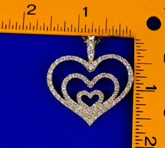 NOLAN MiLLER PAVE RHiNESTONE GOLD GRACiOUS LOVE TRiPLE HEART PENDANT NECKLACE
