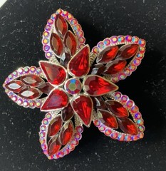 Red Rhinestone Flower Brooch 2 Inches