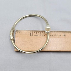 Vintage White Bead Hinged Cuff Bracelet Light Gold tone 6.75 in