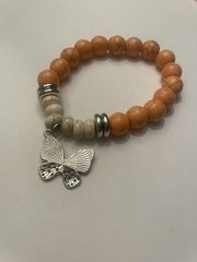 Peach & Marble Stretchy Set Of 2 Chunky Bracelets Butterfly Charm