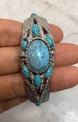 VTG Chateau Swiss Silver Tone Faux Turquoise Hidden Dial Bangle Bracelet Watch