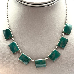 Vintage Art Deco Chrysoprase Open Back Bezel Sterling Collar Necklace 15.5″