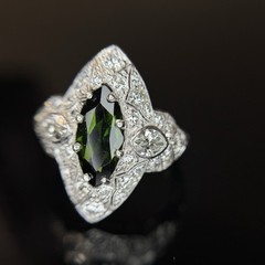 Art Deco Marquise Green Tourmaline Diamond Platinum Ring