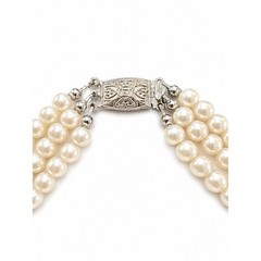 Vintage Multi-Strand Faux Pearl Statement Necklace Rhinestone Cabochon Chunky