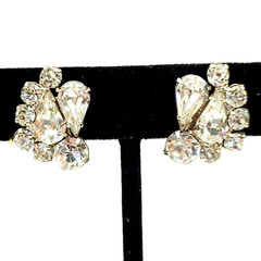 Clear Rhinestone Climber Sparkle Prism Fancy Event Vintage Screwback Earrings