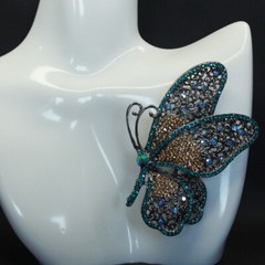 Vintage Large Size Blue Butterfly Zircon Alloy Corsage Brooch Collar Pin
