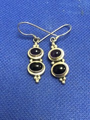 STUNNING ESTATE STERLING SILVER & ONYX DANGLE DROP EARRINGS 10.0 GRAMS