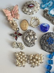 Vintage Jewelry Lot Deco Nouveau Brooch Necklace Earrings 1920-1960’s