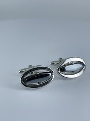 Vintage Swank hematite cufflinks long oval open silver tone design 3/4″
