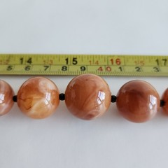 Peach Marbled Bead Necklace Statement Graduated Strand 30”