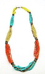 VTG MODERN ? 36″ LONG CHUNKY SEED BEAD necklace turquoise blue color gold tone