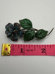 Antique 800 Silver Enamel Filigree Floral Brooch Trombone Clasp Cont’l – c1900