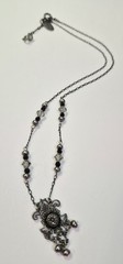 Vintage LIZ PALACIOS Necklace Dainty Crystal Pearl Black & Grey Delicate Signed