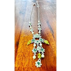 Vintage VCLM Chandelier Necklace Crystals Floral 18 inch L 4 inch extender New
