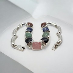 Estate Statement Taxco TZ-17 Sterling Silver Multi Stone Necklace 101g Rainbow
