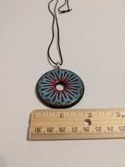 Round Multicolor Resin Pendant And Black Cord Necklace. FLAWED Cord.