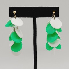 Green and White Multiple Plastic Disc Wiggly Dangle Vintage 80s Pierced Earrings