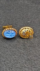 Vintage Glass Simulated Star Sapphire Tone, God Tone, Cufflinks