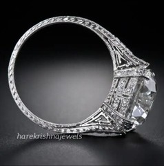 4CT Lab-Created Cushion Cut Diamond Vintage Engagement Ring 14K White Gold Over