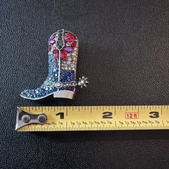 Rhinestone Cowboy Boot Brooch Red White Blue Western Boot Pin