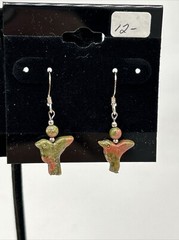 VTG Unakite Stone Native Birds and Towers Artisan Dangle Drop Earrings – NICE!