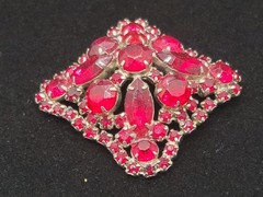 Vtg Red Rhinestone Brooch Possibly by D&E / Juliana