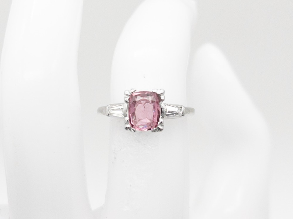Vintage $5000 1ct CERTIFIED Padparadscha Sapphire Diamond Platinum Ring FREE SZ
