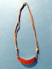 Vintage 3-Toned Wood Pendant Leather Pull Cord Necklace