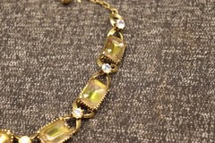 Vintage Florenza Aurora Borealis Lime Green Emerald Cut Runway Necklace