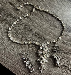 Vintage Weiss 3 Piece necklace and earring set Clear Round & Marquise rhinestone