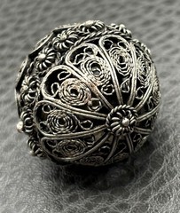 Vintage Large Sterling Silver Filigree Ball Sphere Orb Pendant Ornament 1.25”