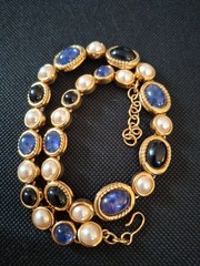 Spectacular Vintage Monet Adjust. Choker Peal Faux Black Jade Tanzanite Saphire