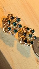 Vintage 1950s JMS Jemstones Green Brooch Pins Set Of 2 Gold Tone Floral