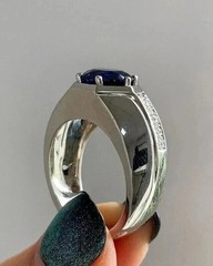 3.1Ct Art Deco Style Lab-Created Diamond Sapphire Wedding 14K White Gold FN Ring