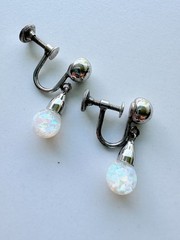 Vintage Opalite Sterling Silver Floating Opal Screw On Earrings Signed A & Z