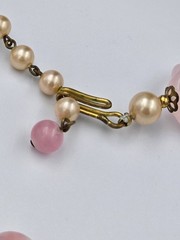 Vintage Pink Frosted Molded Glass & Gold Tone Bead Choker Necklace Hook Clasp