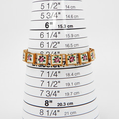 Vintage Hand Painted Enamel Panel Bracelet Pink Roses on White, Book Chain 6.75″